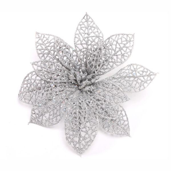 

glitter hollow christmas artificial flowers adornment silver