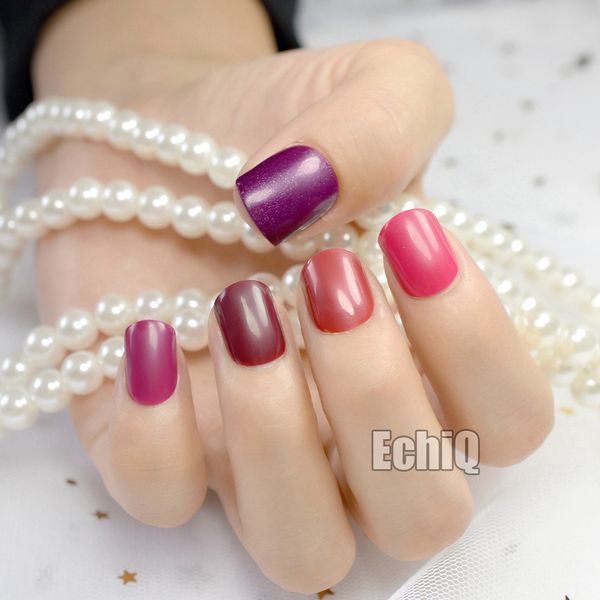 

24pcs false nail art tips full cover fake nails decoration patch manicure tips accessory red purple brown for daily office, Red;gold