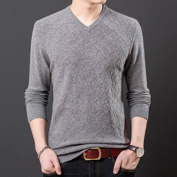 

100% wool men knit sweater pullover basic v neck for autumn winter solid color fashion casual bo21651229, White;black