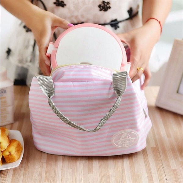 

fresh insulation cold bales thermal oxford lunch bags waterproof convenient outdoor travel bags striped dot camping tote bag