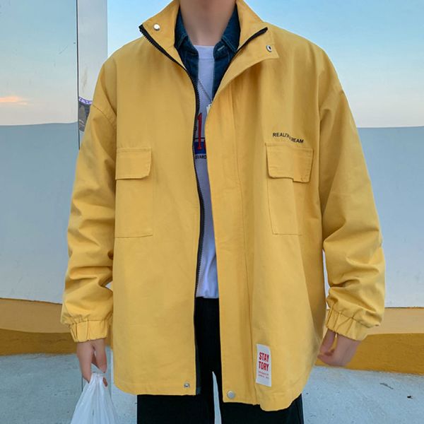 

2019 autumn winter men jackets and coats m-5xl big size back letters printed youth man jacket streetwear outerwear yellow black, Black;brown