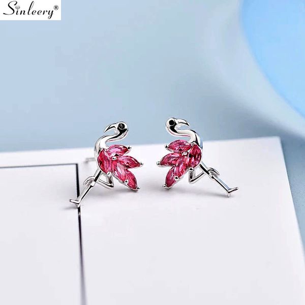

sinleery cute cubic zirconia flamingo stud earring silver color animal jewelry for women wedding small earring es258 ssh, Golden