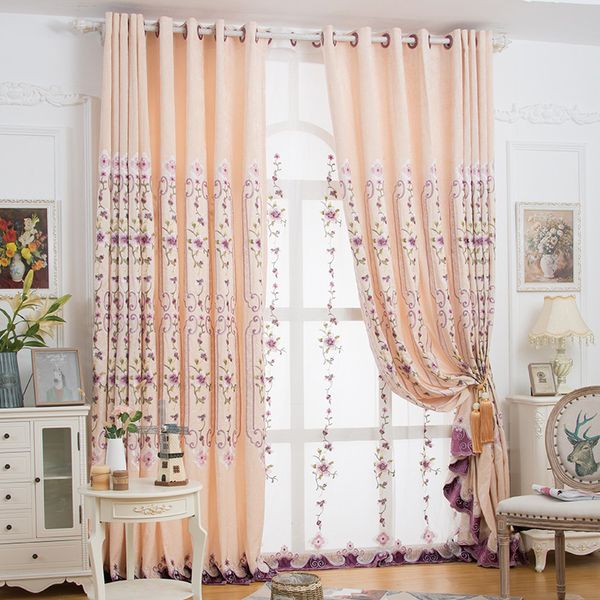 

европейский chenille трехмерная вышивка заливка занавес для жизни столовая спальня фиолетовый цветочные cirrus занавес тюль