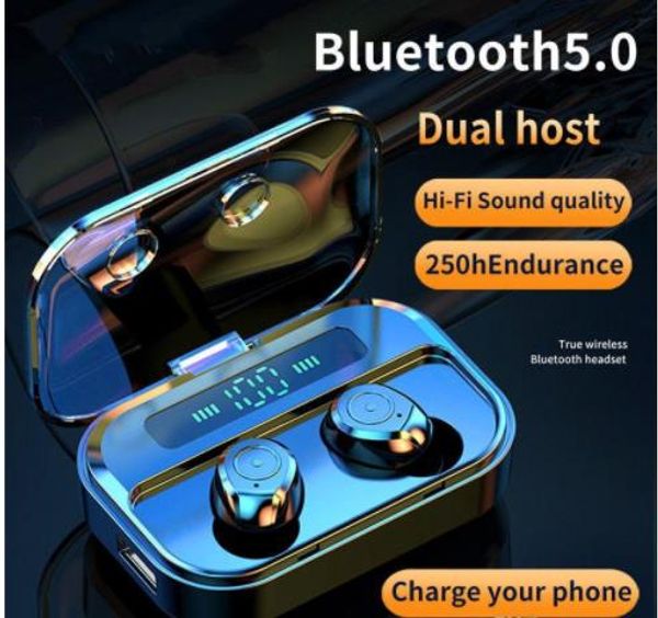 M7S TWS Wireless Bluetooth V5.0 Auricolari Vivavoce Sport Cuffie impermeabili Display a LED stereo 8D Auricolari con custodia di ricarica Power Bank