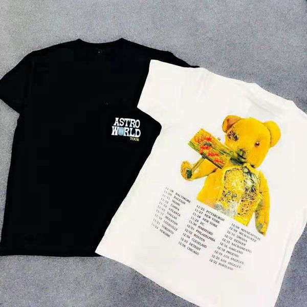 

2019ss new travis scott astroworld tour travis bear t-shirt wen aw t shirts tees hip hop summer style t shirt, White;black