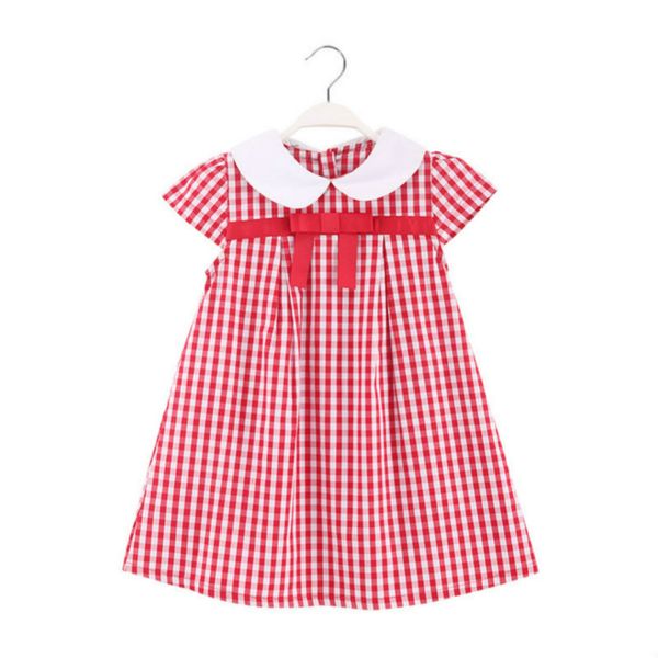 

girls fashion dresses summer brand striped plaid dresses children designer casual cute dress with bows kids girl dress quality, Red;yellow