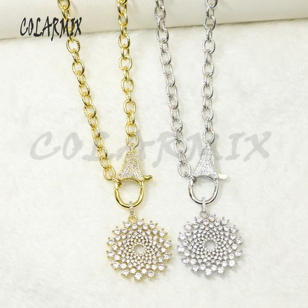 

2pcs fashion zirconia crystal flower pendant necklace link zircon clasp necklace pendant metal chain 50499, Silver