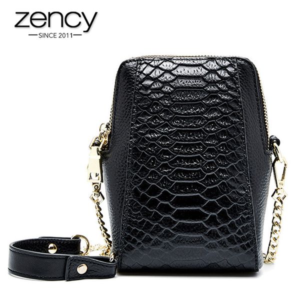 

zency 100% genuine leather soft skin fashion women messenger bag alligator pattern shoulder phone bag small flap chain strap