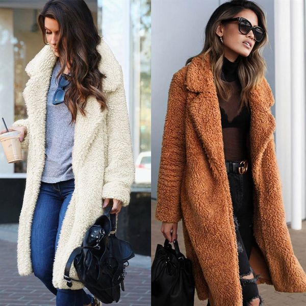 

nice autumn women winter fashion long warm thick imitation faux fur coat plush coat leather grass coats womens, Black