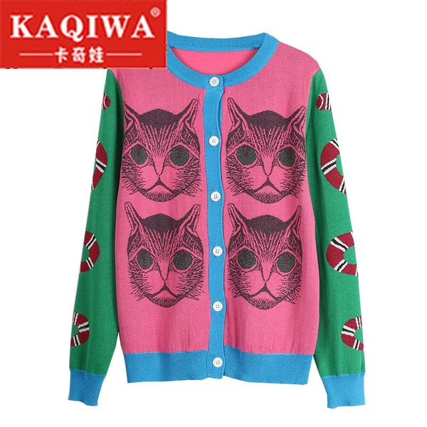 

2018 spring knitting snake cat pattern novelty jumper lady pull sueter mujer sweater runway design knit cardigan sweater, White