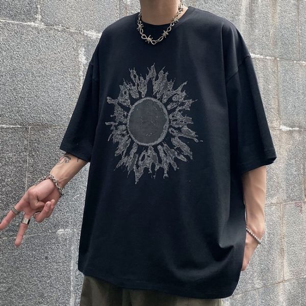 

short sleeve gothic hip hop graphic print oversized woman japanese men t-shirt korean t shirt harajuku streetwear punk tee black, White;black