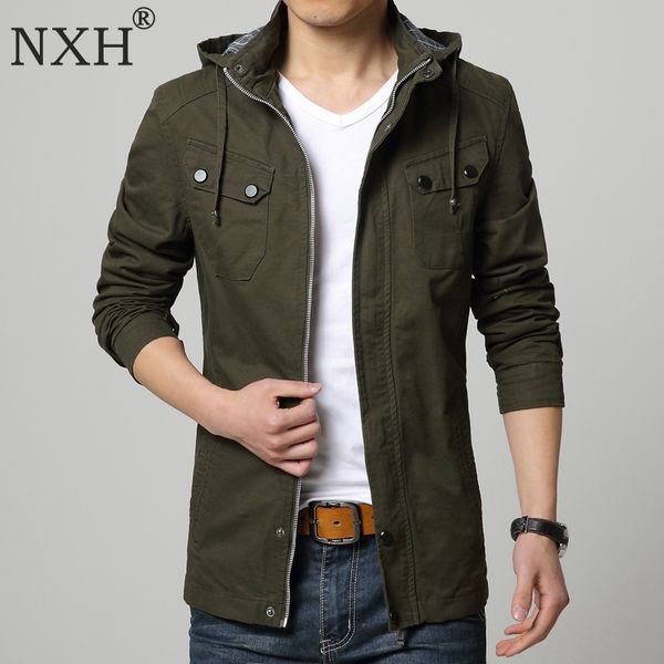 

nxh 2018 new arrival autumn 100%cotton men's thin jacket hooded coat male slim fit casual black blue army green m-3xl, Black;brown
