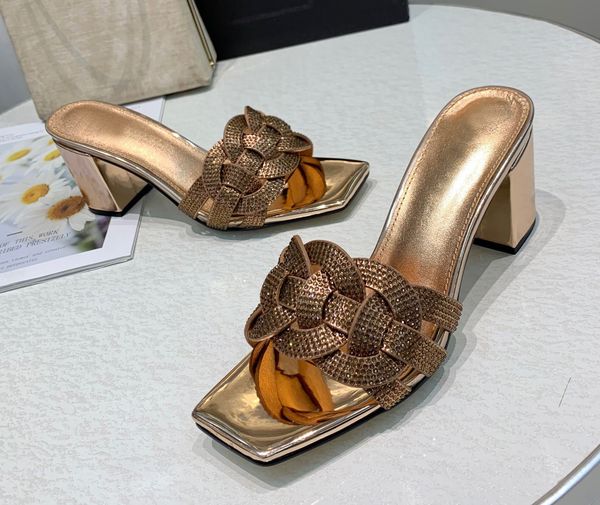

fashion genuine leather sandals women rhinestone designer shoes woman slippers slides heels sandalias female lady dress shoes, Black