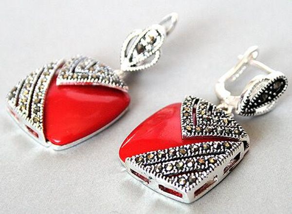 

925 sterling silver hook charm coral red pendant jewelry 1 ", Golden