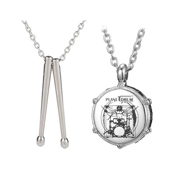 

stainless steel men's fashion necklaces music rockers hiphop/rock necklace drum and drum sticker chain pendant necklace jewelry, Silver