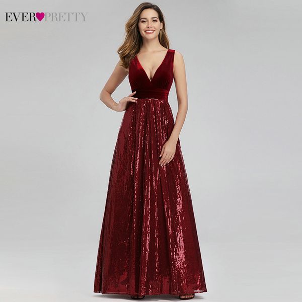 

burgundy evening dresses for women ever pretty a-line v-neck sequined formal party gowns elegant ocasion dress robe soiree, White;black