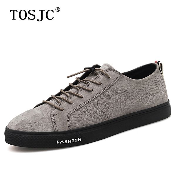 

tosjc new men skateboarding shoes crocodile pattern lace-up sneakers for male casual shoes comfortable sport, Black