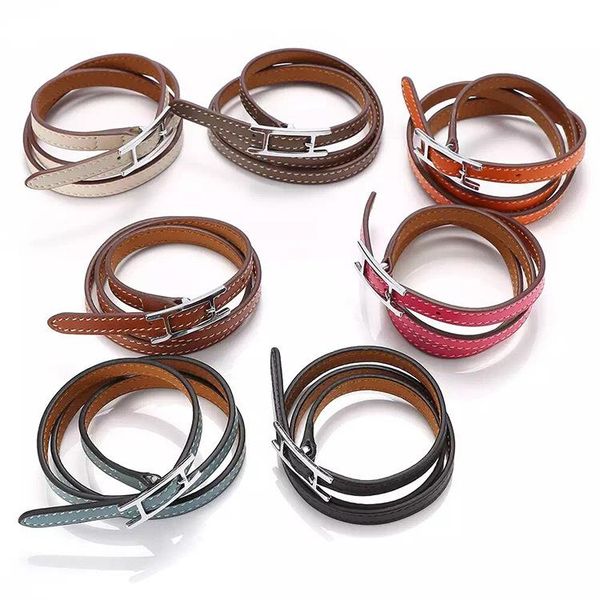 

luxury designer jewelry mens bracelets leather cuffs women bracelet fashionable leather h bracelet with three loops, Black