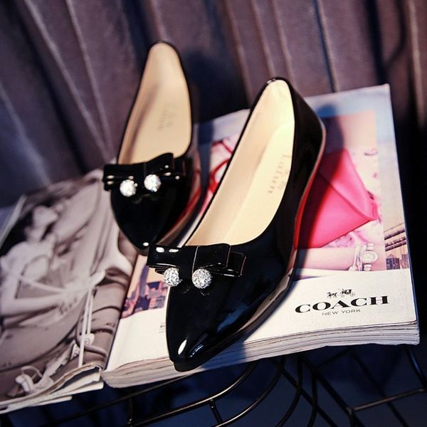 

women's pointed single shoes women's spring new bow flat pea shoes lazy comfortable fashion casual h14-66, Black