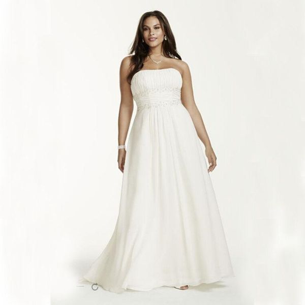 

2020 new plus size chiffon empire waist gowns with appliques beading detail wedding dresses beading sash bridal dress 421, White