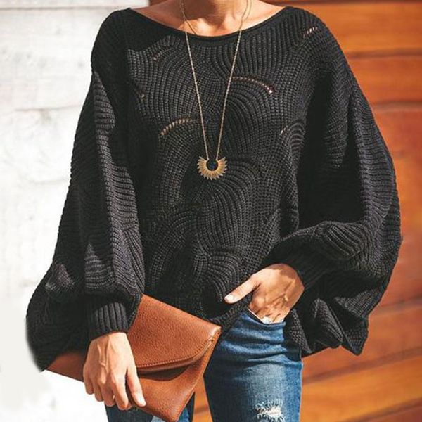 

women sweaters round neck loose ladies sweatshirt pullover winter long batwing sleeve fashion, White;black