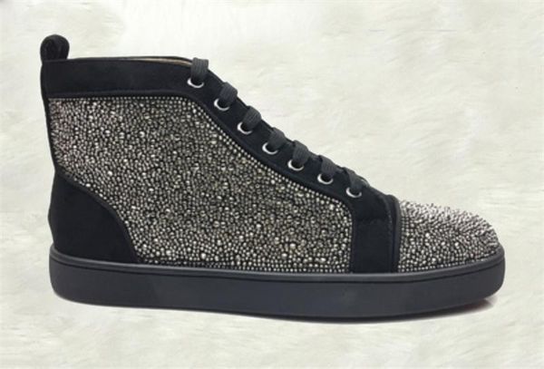 

new designer brand red bottom shoes fashion spikes studded spikes flats sneakers comfortable party lovers genuine leather casual shoes, Black