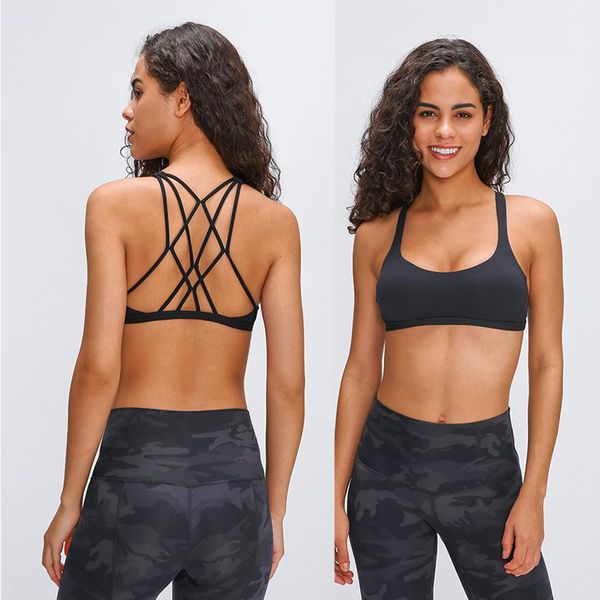 

2020 yoga slim shirt solid color cross-back leak back sports bra yoga clothes new female small halter bra straps fitness, White;red