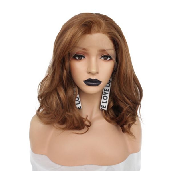 

women afro heat resistance synthetic wig women shoulder-length curly bob wave hair wig human hair cosplay daily wig, Black;brown