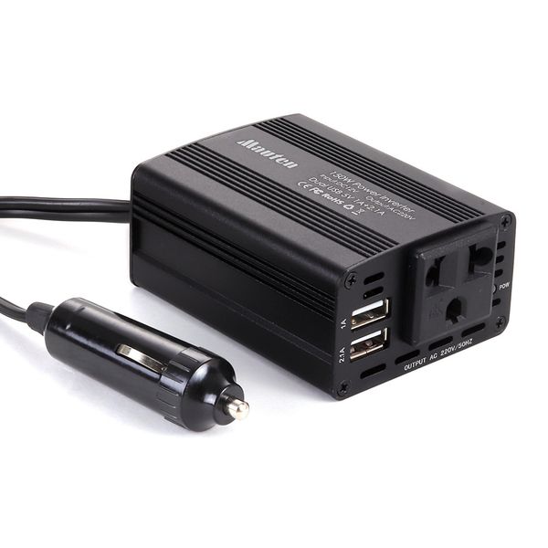 

150w car power inverter 12v dc to 110v/220v ac pure sine wave power dual usb car adapter us/eu plug
