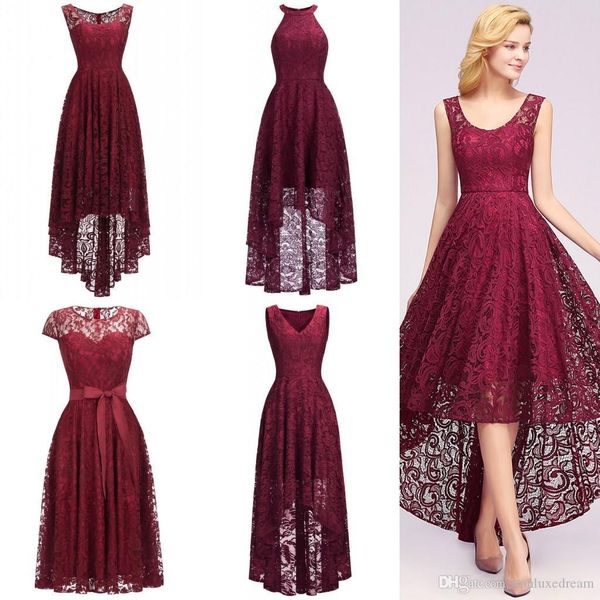

burgundy plus size high low lace cocktail dresses elegant v neck sleeveless long evening prom gowns a package can also be issued, Black