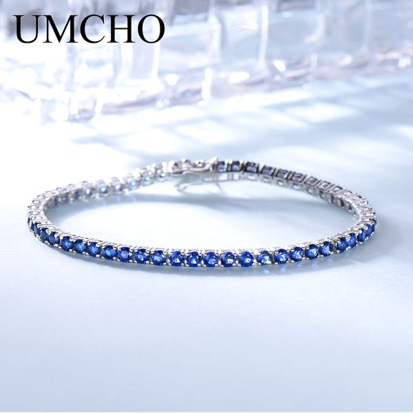 

umcho luxury created nano blue sapphire bracelet solid real 925 sterling silver bracelets & bangles romantic for women gifts, Golden;silver