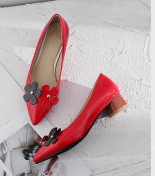 

2019 women's shoes in spring and autumn with new style middle heel coarse heel pointed end@2168, Black