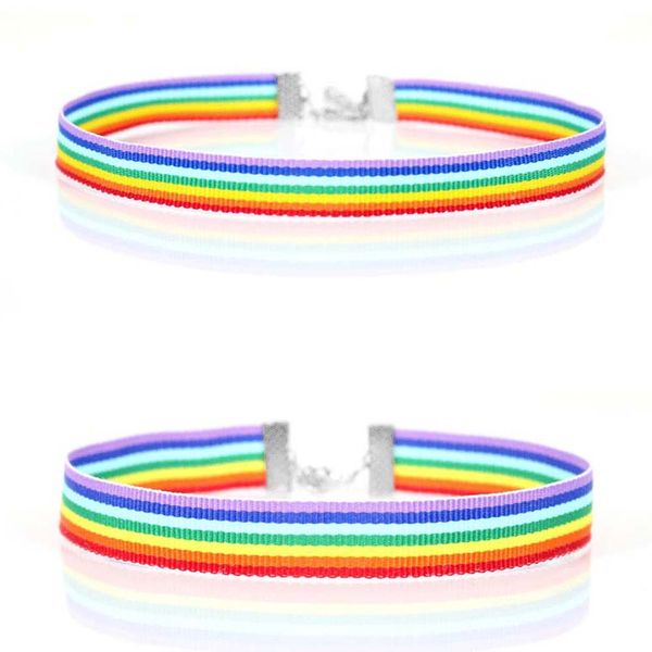 

fashion rainbow choker necklace gay lesbian pride lace choker colorful ribbon collar punk jewelry accessories gifts, Golden;silver