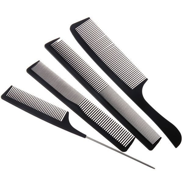 

4 pcs/lot professional carbon fiber comb anti static cutting combs apple double heads tip tail stainless steel comb for hair, Silver