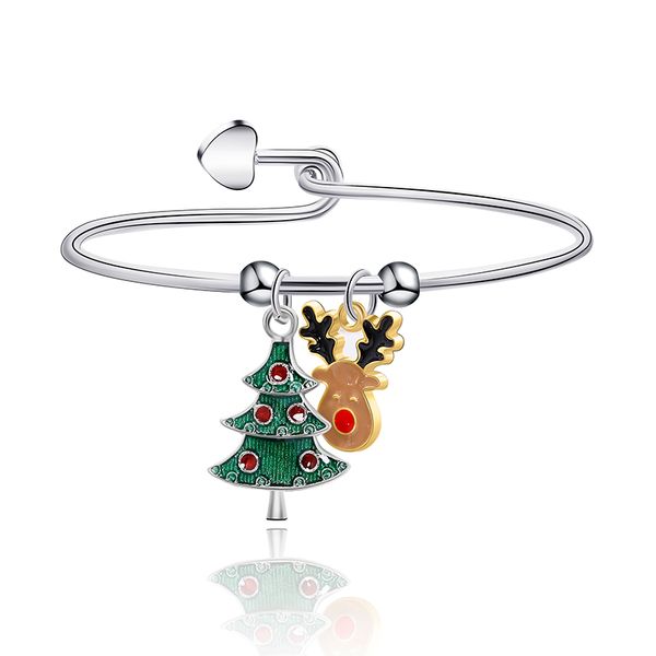 

2019 new winter fashion christmas theme series bracelet christmas tree elk silver color alloy for women jewelry christmas gifts, Black