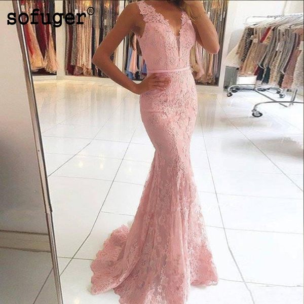 

2019 elegant v-neckline illusion back mermaid evening dress vestidos de fiesta largos de gala lace long prom dresses, White;black