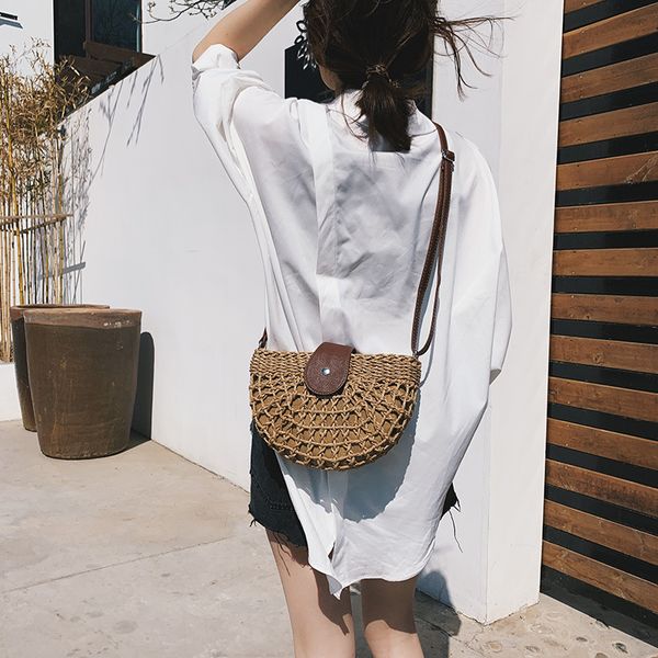 

2019 new vintage rattan handbag female hobos women saddle bohemian summer beach straw bag simple weave bag handmade casual tote