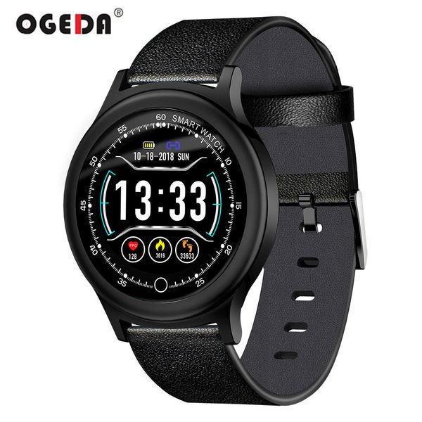 

2019 ogeda watch men smart sport fitness tracker ip68 waterproof bluetooth heart rate blood pressure monitoring for android ios, Slivery;brown