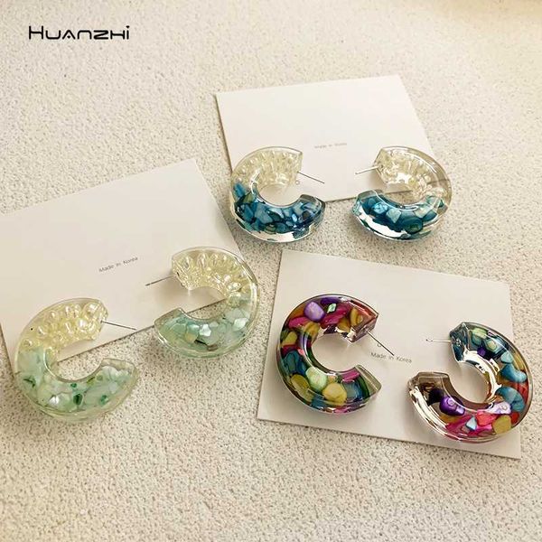 

huanzhi 2020 new 925s korea colorful geometric c-shaped transparent hoop earrings for women girl party wedding jewelry gift, Golden;silver