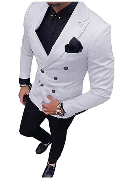 Moda Beyaz Damat smokin Mükemmel çift Breasted Groomsmen Düğün Ceket Blazer Erkekler Örgün Balo / Akşam Takım Elbise (Ceket + Pantolon + Kravat) 1211