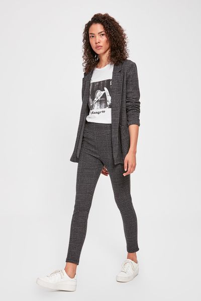 

trendyol plaid knitting pants twoaw20pl0081, Black;white