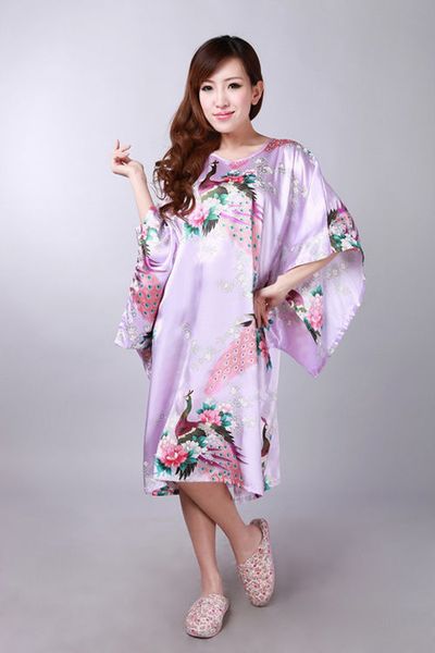 

fashion brand robe women's painted kaftan nightgowns robe gown peacock sleepwear kimono, Black;red