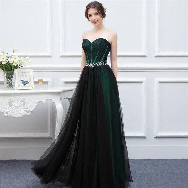 Novo design do verde esmeralda Prom Dresses com Preto Tulle Applique frisado longa Formal Evening vestidos real Amostra de alta qualidade 113