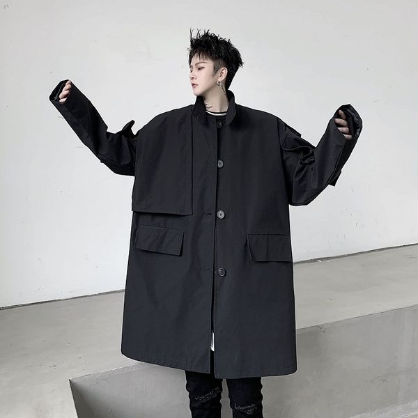 

мужчины dark black свободного свободное пальто верхней одежда мужская stand collar gothic hip hop long jacket ветровка шинель, Tan;black