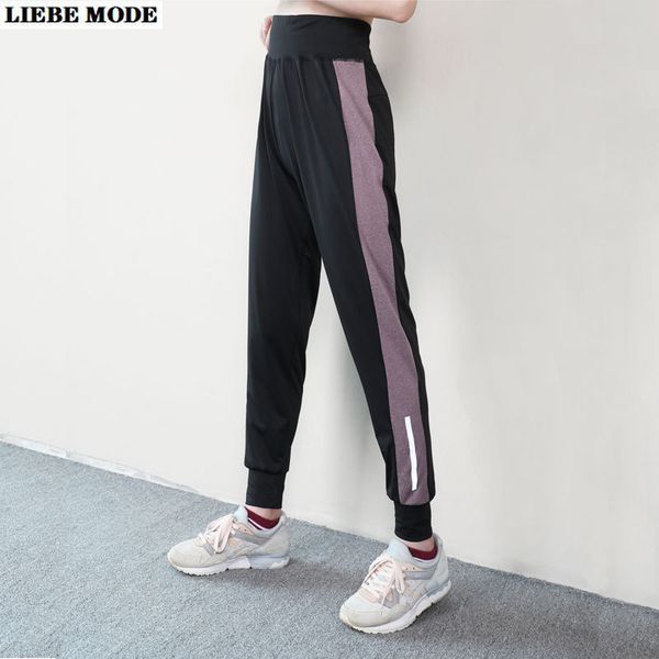 

yoga outfits plus size sport pants fitness running full length high waist jogger quickly dry sweatpants side striped woman ladies, White;red