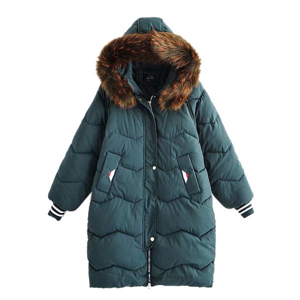 

loose long sleeve fur collar diamond long zipper coat, Black