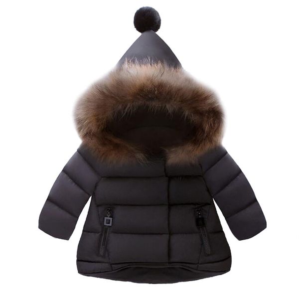 

boy outerwear coat solid color fur hooded single breasted cotton winter black kids baby winter jacket, Blue;gray