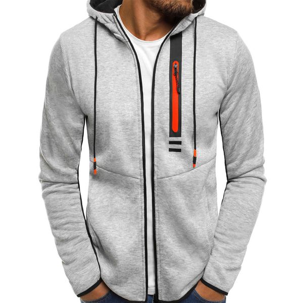 

man autumn casual hoodie sweatshirt zip up long sleeve solid color slim fit ts95, Black