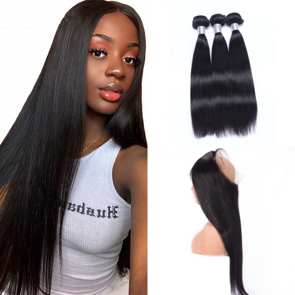 2019 Indian Straight Hair Bundles With 360 Lace Frontal Natural Color Remy Human Hair Weave Bundles With Closure Swiss Lace From Heierhair 248 21
