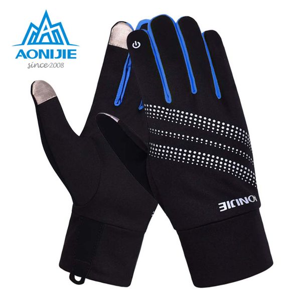 

aonijie outdoor sports men women gloves warm windproof cycling hiking motorcycle ski full finger screen gloves, Black
